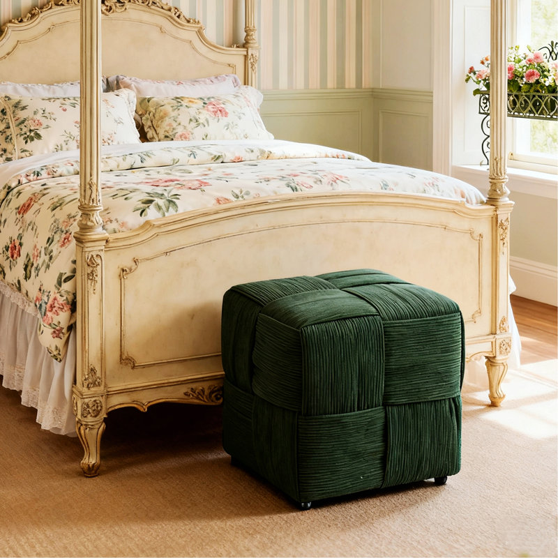 Square Ottoman for Home, Green
