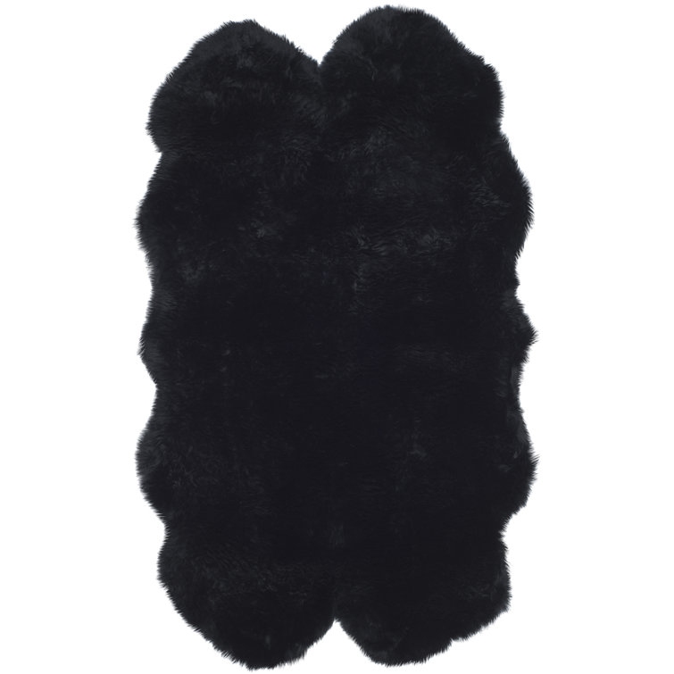Tateos Handmade Shag Sheepskin Black Area Rug
