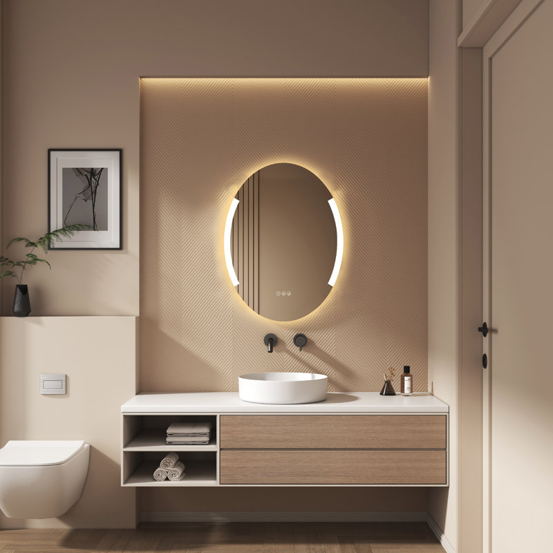 Miroir de salle de bain anti-buée à DEL à intensité variable sans cadre 24 po x 32 po Kesgrave, Oval