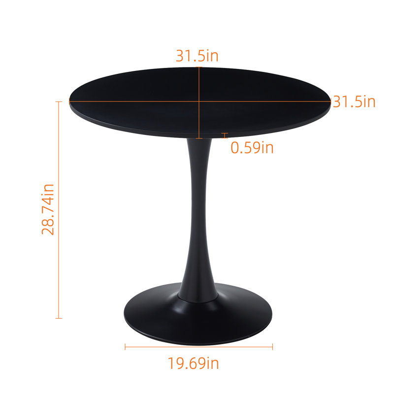 Table de salle à manger ronde moderne noire avec base tulipe en métal pour la maison