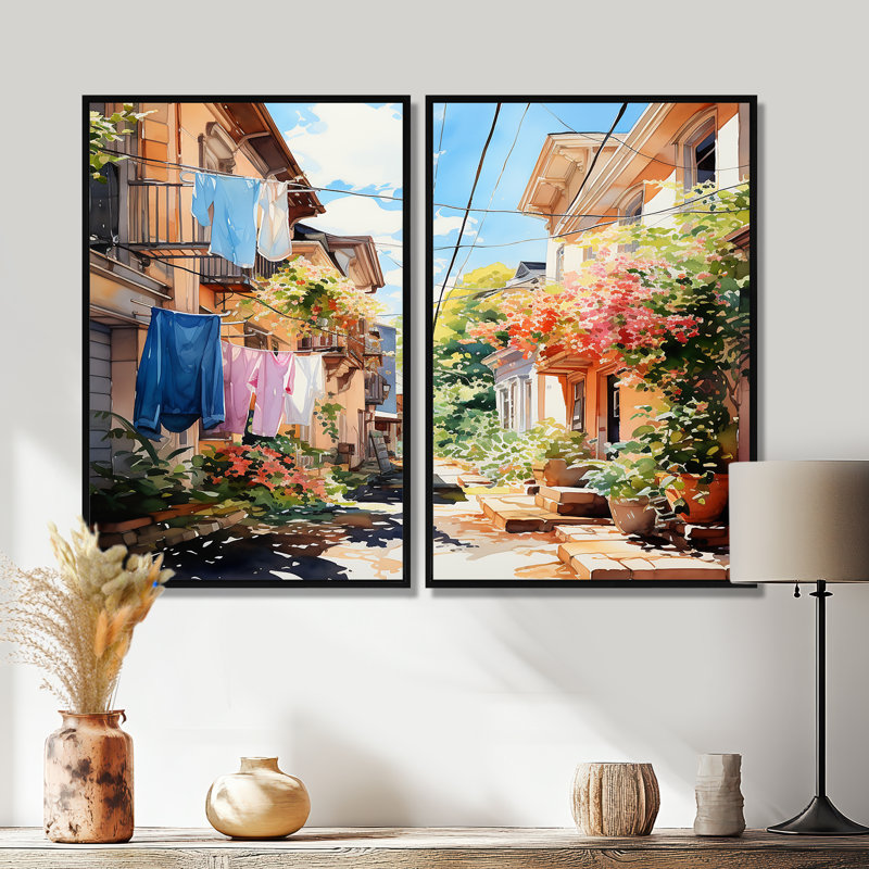 Blanchisserie, Italie II, Black, 36" H x 48" W, Impression encadrée flottante