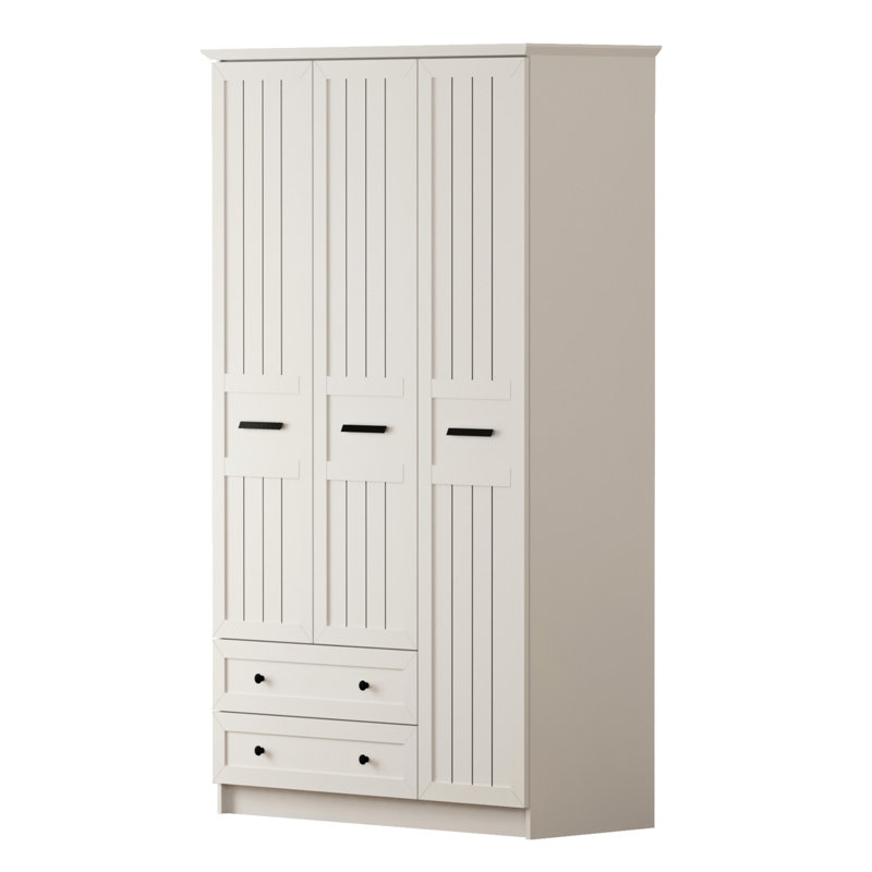 Schmidt 3 Door Manufactured Wood Wardrobe, 184cm H x 105cm W x 52cm D