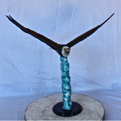 Colored Soaring Eagle Bronze Statue -  Size: 32"L X 18"W X 29"H.