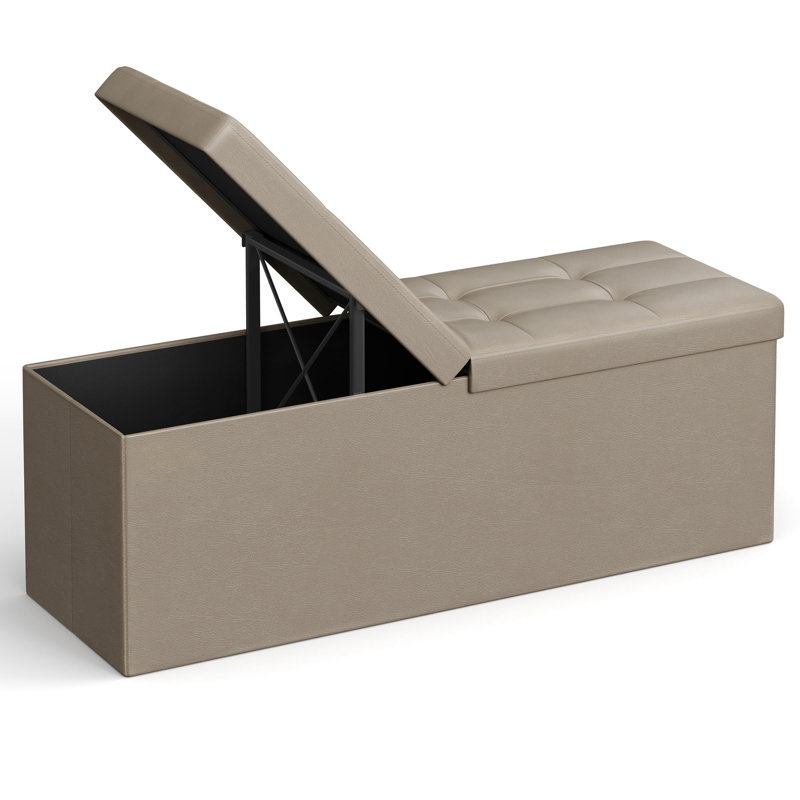 43 Inches Folding Storage Ottoman Bench With Flipping Lid, Light Taupe