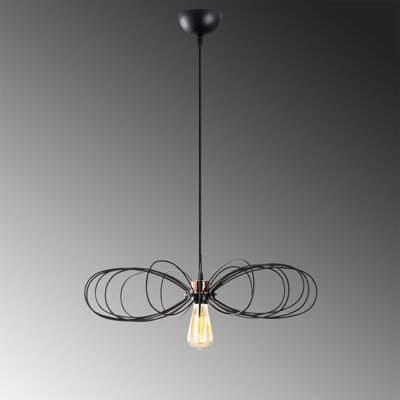 Industrial Black Chandelier, Metal Body, 22.8 in Diameter x 44.1 in Height | Adjustable Height, E27 Socket (Max 40W), IP20 Rating | Modern Solid Color Design for Dining Room & Living Space, Elegant & Durable