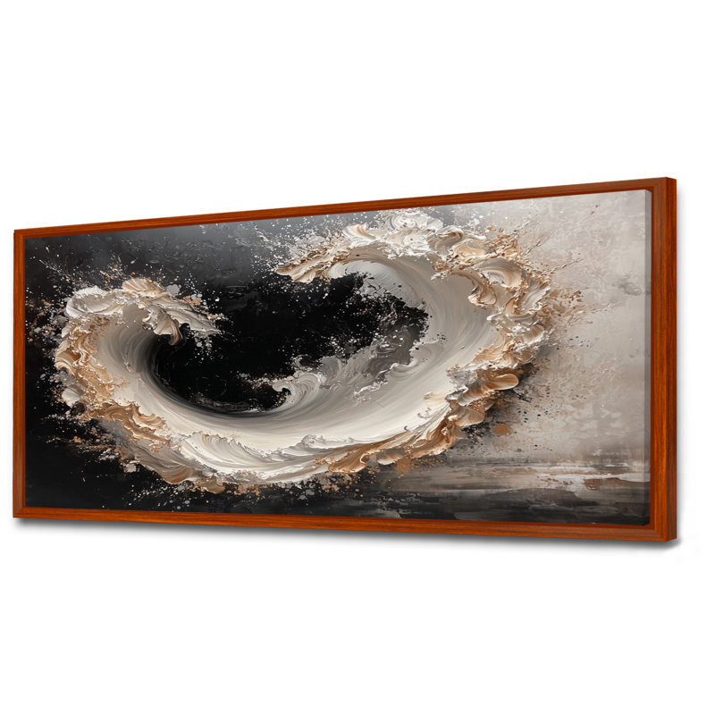 Encre spirale cosmique de rêve I - art mural transitionnel, H 28 po x l 60 po, Cadre flottant, Brun