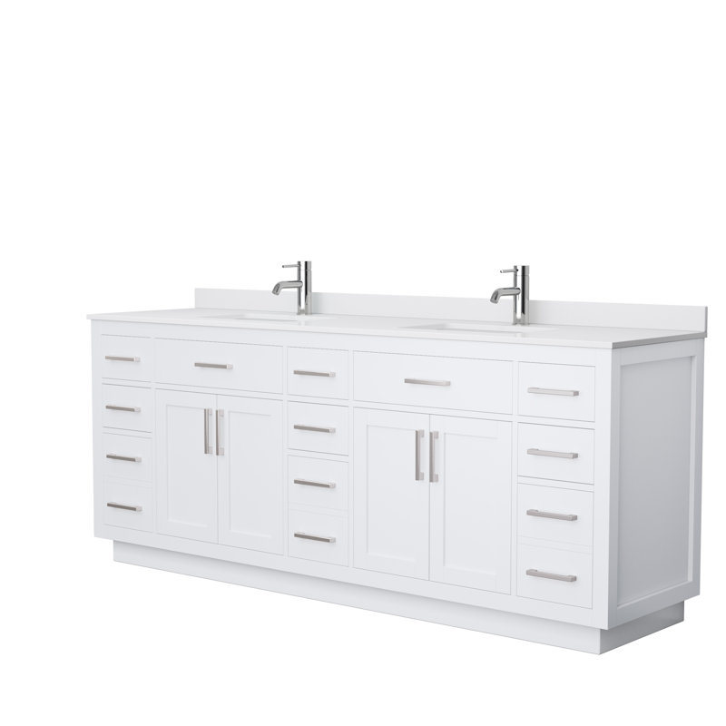 Beckett TK 84'' W Double Vanity, White Cultured Marble, Brushed Nickel, White