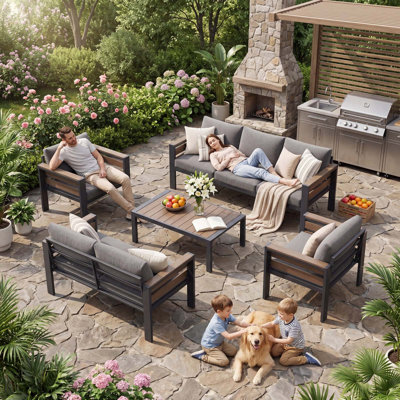 5 Piece Aluminum Patio Furniture Set, Modular Outdoor Conversation Set With Thick Cushions For Patio, Balcony, Backyard