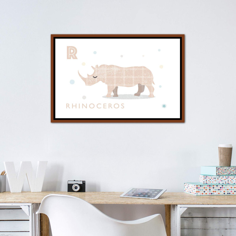 Rhino - imprimé, Pas de tapis, Toile avec cadre brun, H 26 po x l 40 po x 1,5 po