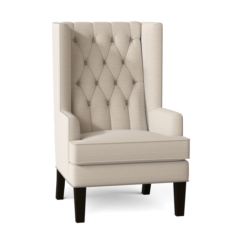 Fauteuil à oreilles capitonné de 30 po de largeur Searle, Ivoire Haven, Noyer