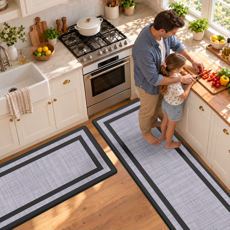 Tapis de cuisine antifatigue, antidérapants et imperméables, Rectangle 17,3 po x 30 po + 17,3 po x 59 po, Black
