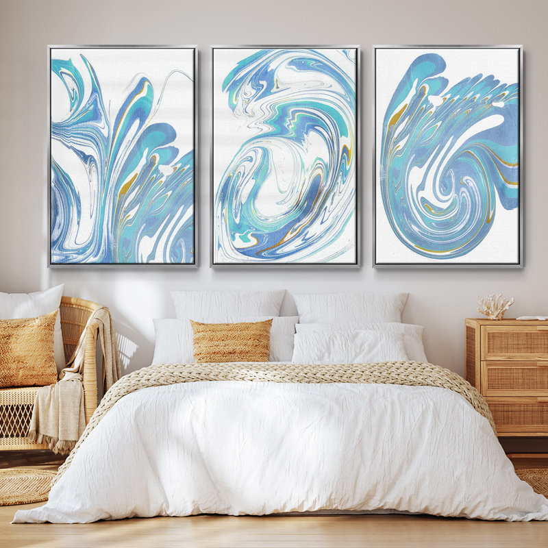 Galaxie I - Ensemble de 3 reproductions encadrées sur toile, Argent, H 27 po x l 54 po