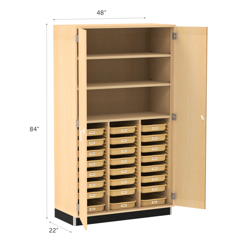 Armoire de rangement à plateau fourre-tout de classe diversifiée, l 48 po x P 22 po x H 84 po, 24 portes, fabrication en bois franc clair, portes doubles verrouillables, finition résistante aux produits chimiques, fabriquée aux États-Unis