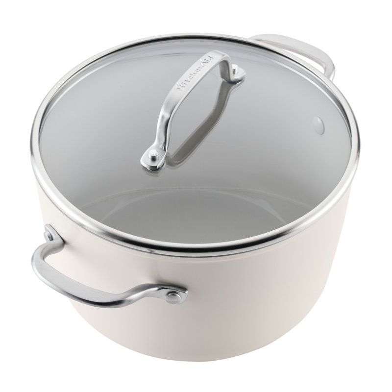  Kitchenaid Hard-Anodized Ceramic Induction Cookware Set, 10 Piece, White