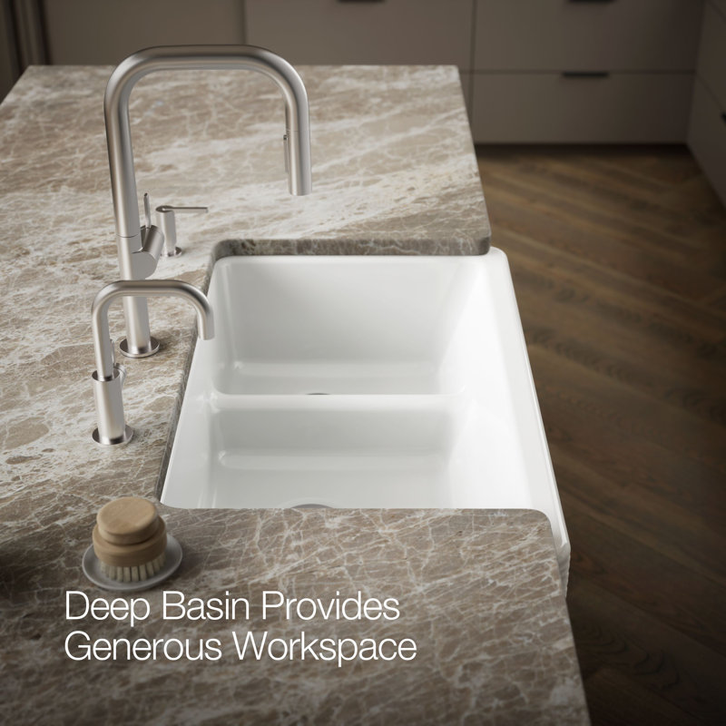Whitehaven® 35.69" L x 21.56" W Under-Mount Double Bowl Kitchen Sink with Tall Apron