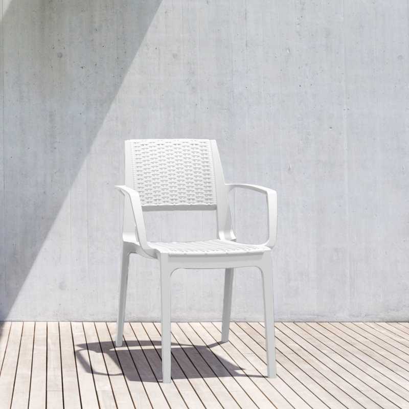 Ramseur Stacking Plastic/Resin Patio Dining Armchair, White