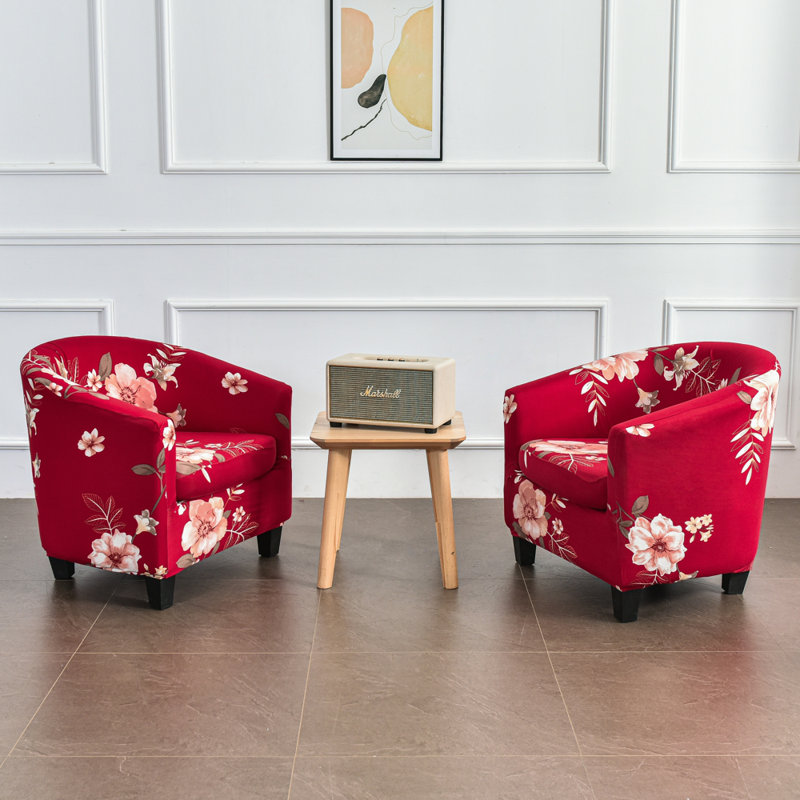 Housse pour fauteuil à coussins carrés/rectangulaires, Mélange de polyester rouge / rose, Mélange de polyester