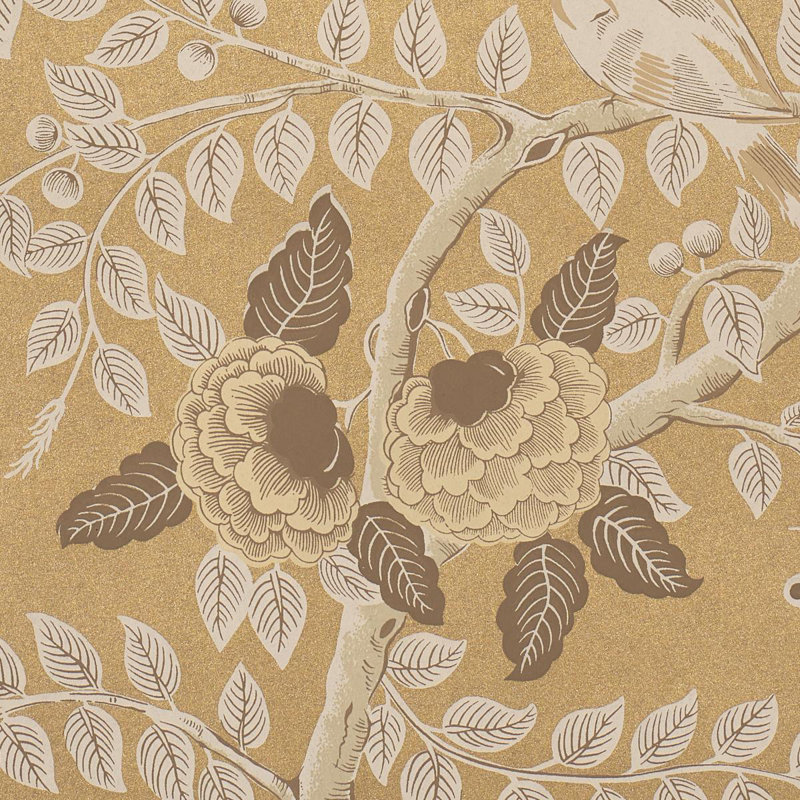 Tole Bird Wallpaper Roll, Gold