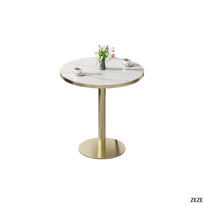Table bistro ronde de 31,5 pouces avec plateau en faux marbre et plateau en métal robuste, facile à assembler, diamètre de la structure en métal robuste