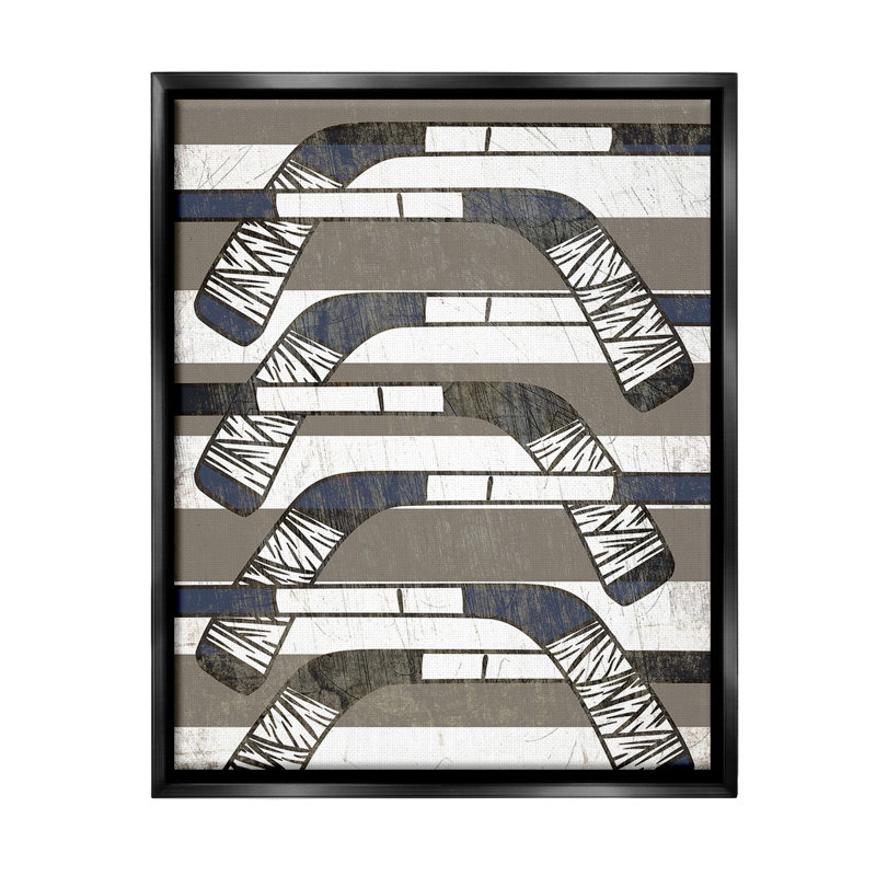 «Hockey Sticks Motif» sur, Cadre flottant noir de jais, H 21 po x l 17 po