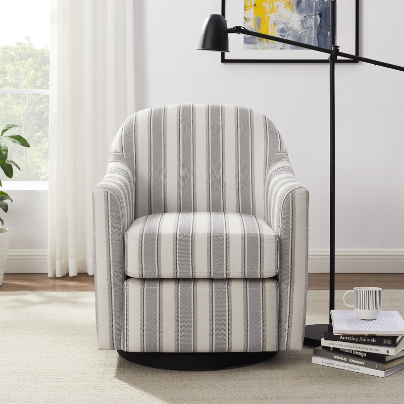 29.92In Modern Barrel Swivel Accent Chair, Gray Stripe Linen