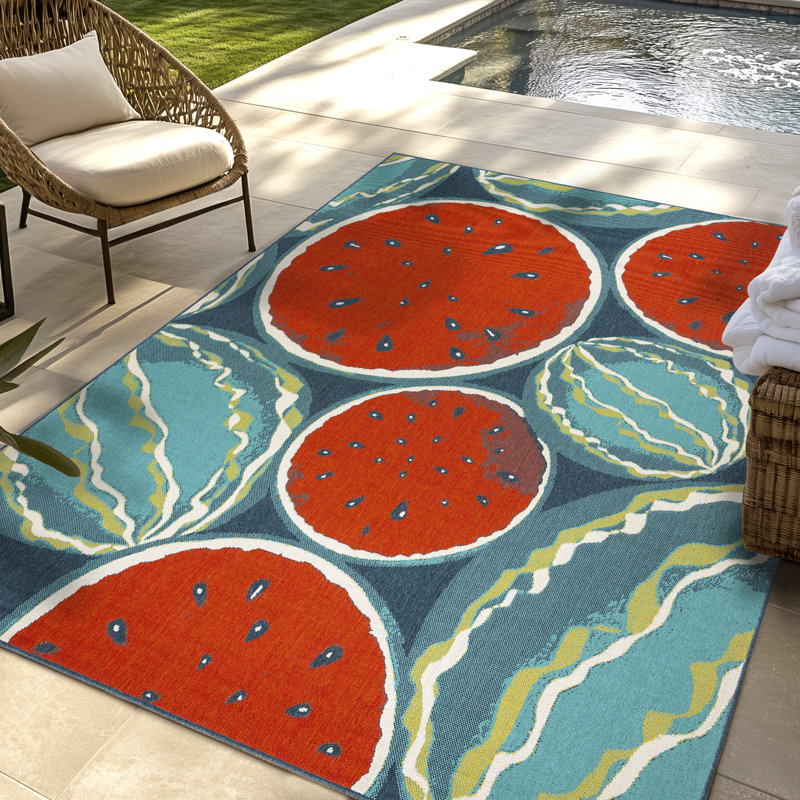 Tapis intérieur / extérieur en polypropylène tissé à plat toutes saisons rouge et bleu Collmar Chomp
