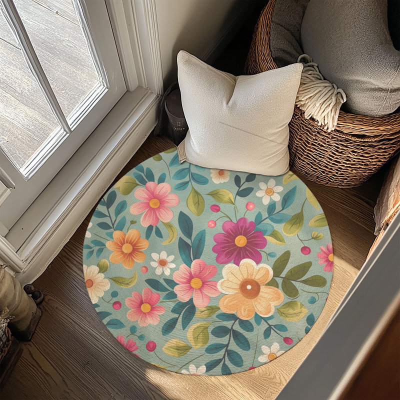 Tapis tressé à motif de pétales de jardin Springtime, Rond 5 pi