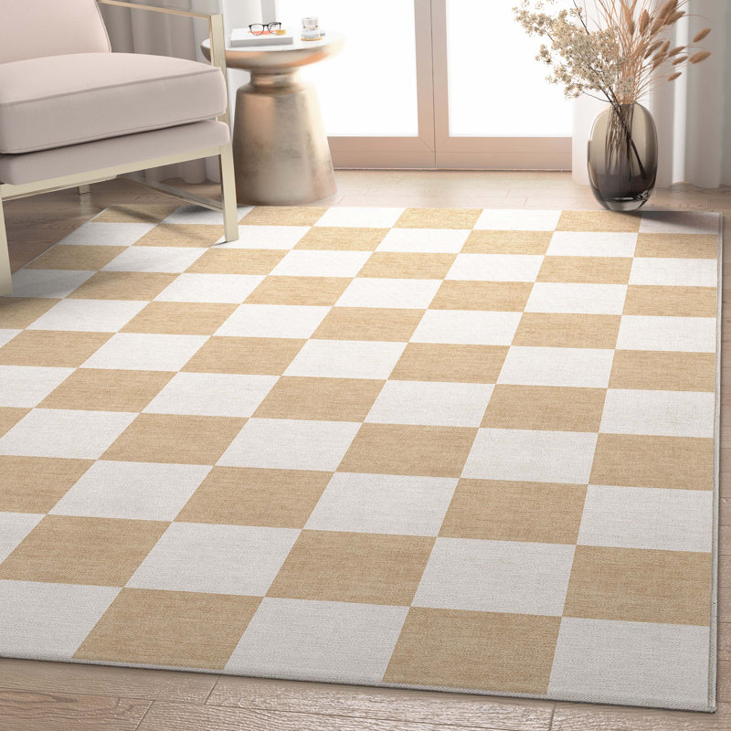 Tapis carré jaune à motif géométrique Kehr, Rectangle 5 pi x 7 pi