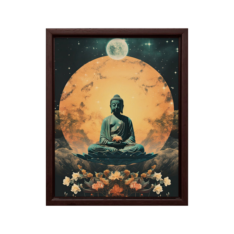 Bouddha psychédélique, Canvas, 12"H x 16"W, Brown Framed