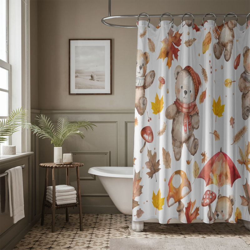 Motif d'ours d'automne - Rideau de douche standard 1 pièce, H 74 po x l 71 po