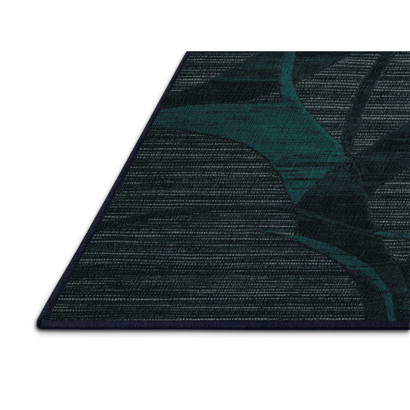 Tapis bleu abstrait lavable à la machine, Rond 8 pi