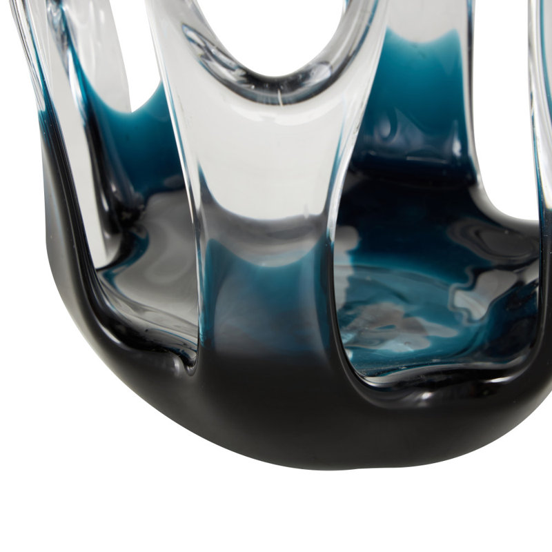 Cole And Grey Glass Ombre Abstract Decorative Vase With Wavy Oval Cutouts, 9.9" H x 6.95" W x 6.65" D