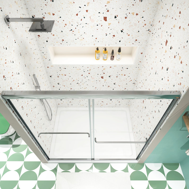 56 - 60" X 70" Bypass Shower Door, 1/4" Tempered Glass, With Handle And Sliding Function Door 70", Polished Finish, Stable Explode Protection