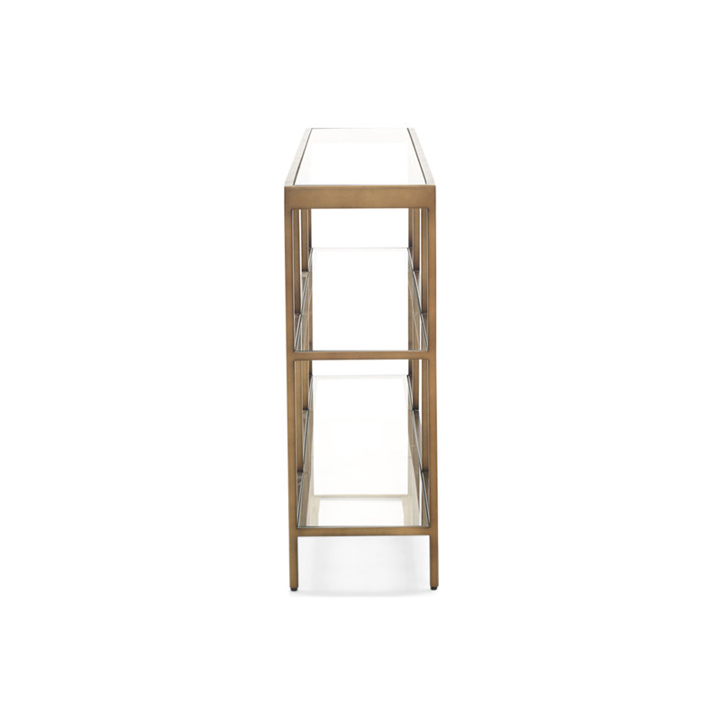 Vienna Low Bookcase W/ Glass Top, (3 Shelves) 27"H x 75"W x 10"D, Antique Brass