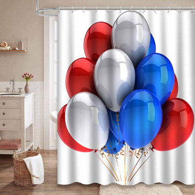 Party Balloons 4th Of July White Shower Curtain with 12 Hooks