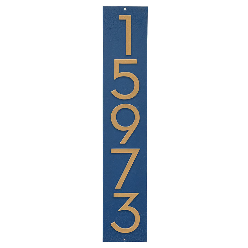 Plaque d'adresse verticale flottante 4 po (5 chiffres), Bleu mer, Or