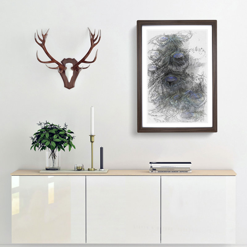 The Feathers of a Peacock in Abstract - Picture Frame Graphic Art Print, Walnut Framed, 36cm H x 27cm W x 2cm D