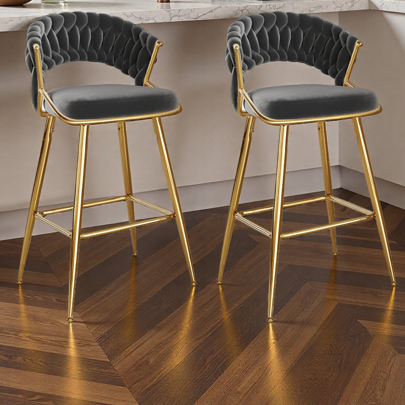 Tabouret de comptoir moderne en velours de 25,2 po avec accents dorés, conception ergonomique et siège moelleux pour îlot de cuisine et bar