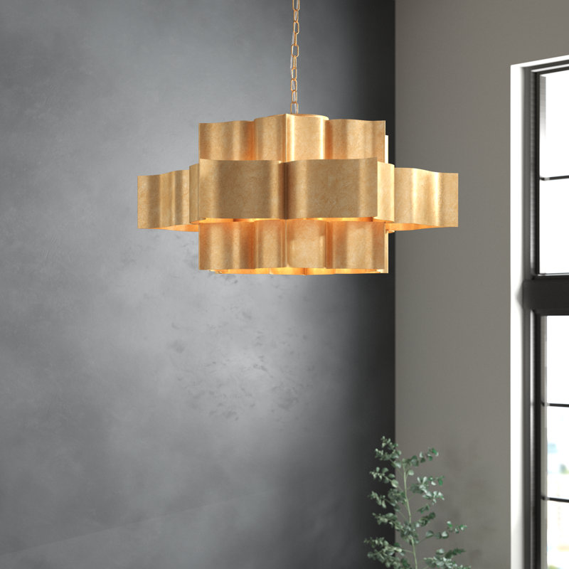 Lustre transitionnel 12 feuilles à 3 niveaux, Doré
