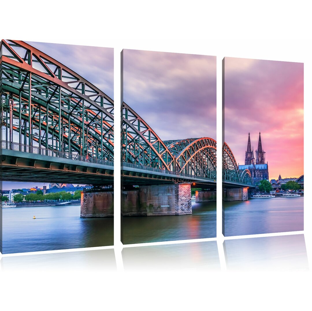 3-tlg. Leinwandbilder-Set „Prächtige Hohenzollernbrücke in Köln“, Fotodruck