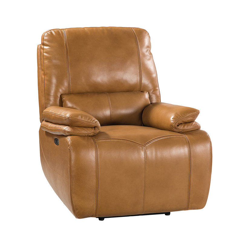 Fauteuil inclinable électrique en cuir Coleen, Cuir véritable brun clair