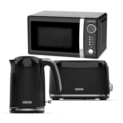 Geepas Electric Kettle 2 Slice Bread Toaster & Microwave Kitchen Set | 3000W 1.7L Textured Cordless Kettle | 2 Slice Toaster with 7 Level Browning Control | 700W Digital Microwave 20L