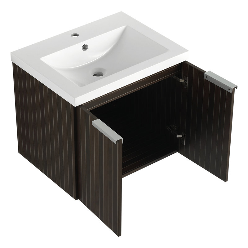 Armoire de salle de bain avec lavabo en résine de 24 pouces, unité de rangement à double porte, eau moderne, 25"