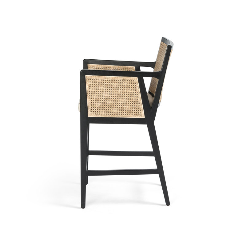 Antonia Counter & Bar Stool, Black/Natural, Counter Stool (27" Seat Height), Beige