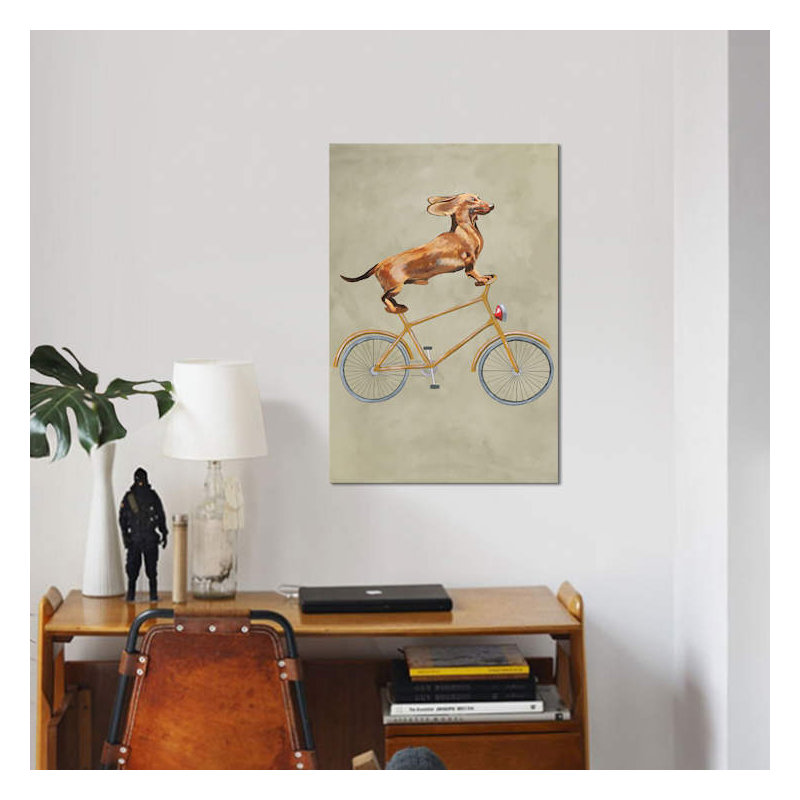 Dachshund On Bicycle I by Coco De Paris - Print on Canvas, 101.6 cm H x 66.04 cm W x 1.91 cm D, No Frame