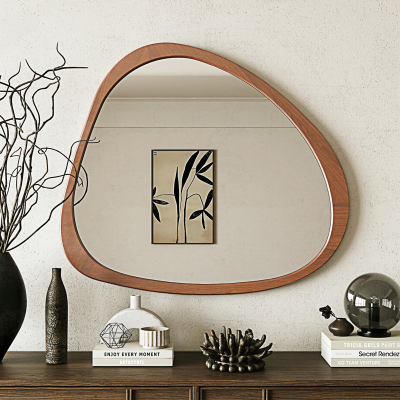 Miroir mural asymétrique, grand miroir de taille, Bois foncé