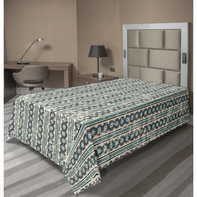 Ambesonne Flowers Flat Sheet Nostalgia Farmhouse, Cadet Blue Eggshell Grey