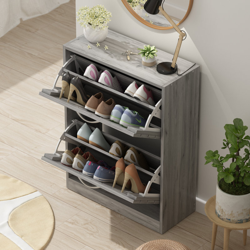 10 Pair Flip Down Shoe Storage, Gray