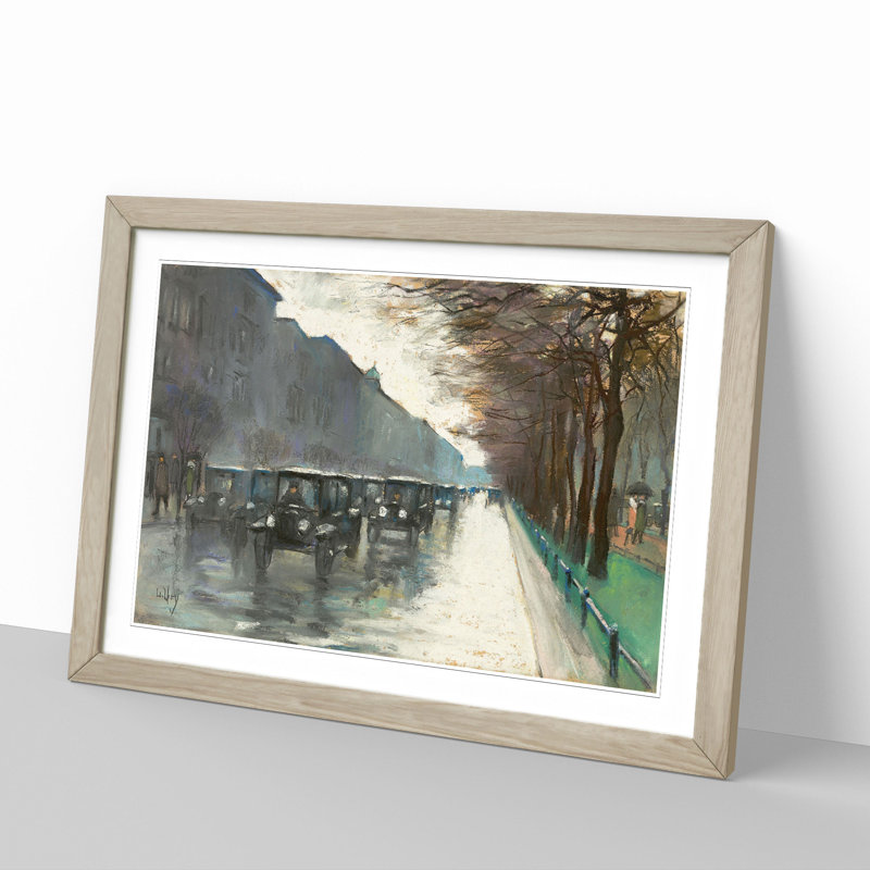 Cabs in the Rain by Lesser Ury - Picture Frame Painting, Oak Framed, 36cm H x 48cm W x 2cm D