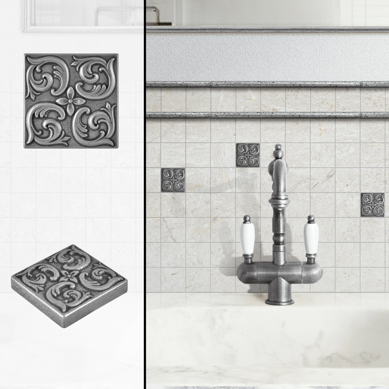 Pewter Nickel Hand Painted Resin Decorative Accent Tile Set